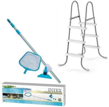 Kit Escada Para Piscina Intex 91CM Com Kit Limpeza e Manutenção Peneira Aspirador
