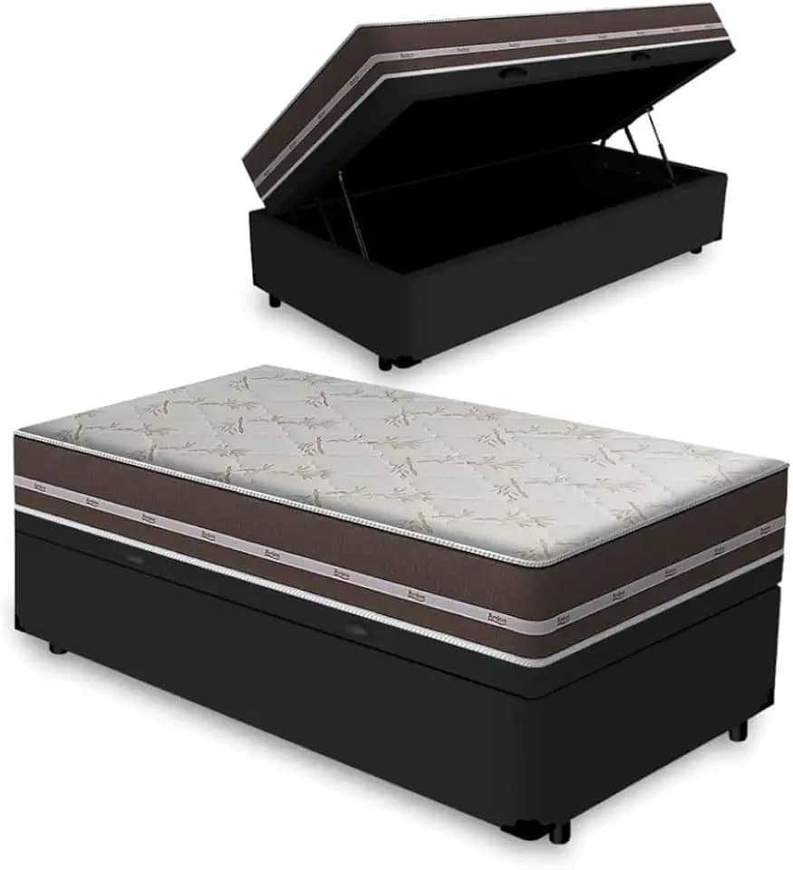 Cama Box com Baú Solteiro King + Colchão de molas - Anjos - Classic Superlastic 96cm