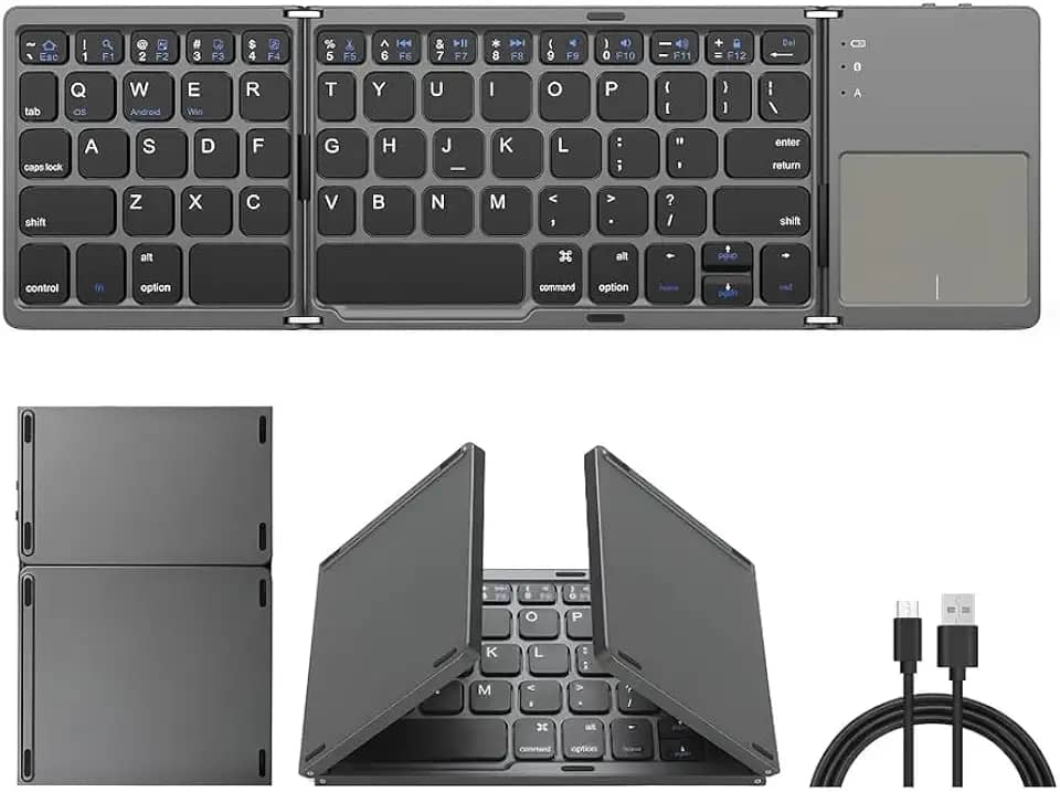Teclado Dobrável, Teclado para Tablet, Mini Teclado Dobrável Portátil, Sem Fio com Touchpad Teclado, Teclado Portátil de Viagem Para IOS, Android, Windows, Mac Os, Disponível Por 48H, Preto