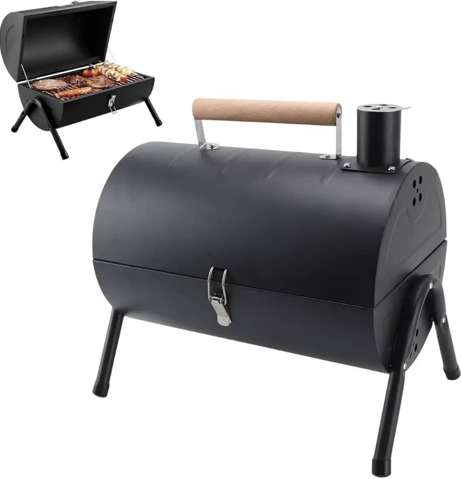Churrasqueira Portátil Bafo com Grelha Dupla Face, Chaminé, para Camping e Jardim