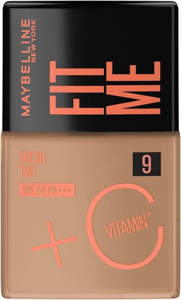 Maybelline NY Fit Me Fresh Tint Base Líquida, Proporciona Efeito Glow Natural, Controla a Oleosidade e Uniformiza a Pele com Vitamina C e FPS 50, Cor 09, 30ml