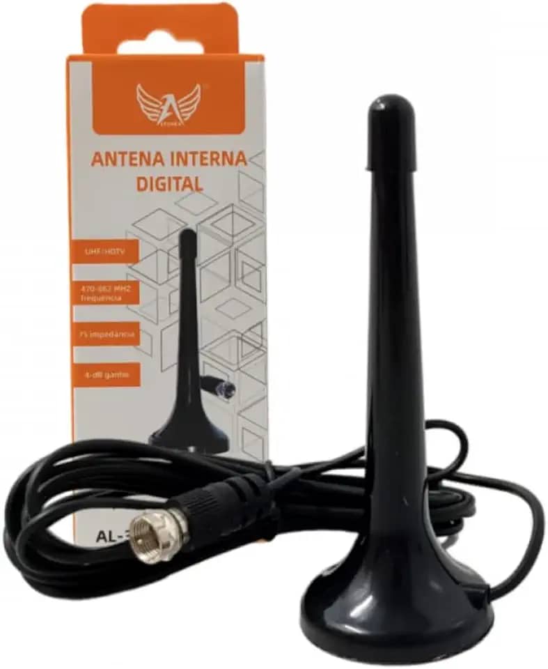 Antena Digital De TV Interna E Externa Full HD UHF VHF Cabo 3m Haste Ajustável Capta Vários Canais Com Sinal Forte