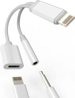 Adaptador auxiliar para iPhone para conector de fone de ouvido Dongle 2 em 1 Lightning para divisor de 3,5 mm, adaptador de carregamento de áudio certificado MFI para fones de ouvido 13 12 11 Pro Max