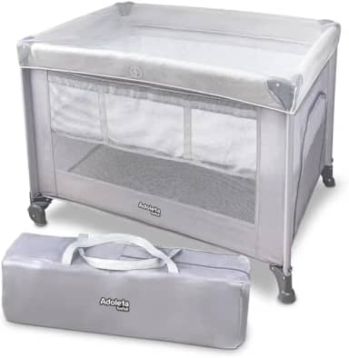 Berço Portátil Infantil Multifuncional Cercado com Mosquiteiro e Abertura Lateral (Cinza)