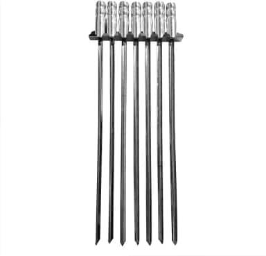 Kit 7 Espetos Para Churrasco Com Suporte em Inox Lâmina Reforçadoa E Manopla Térmica