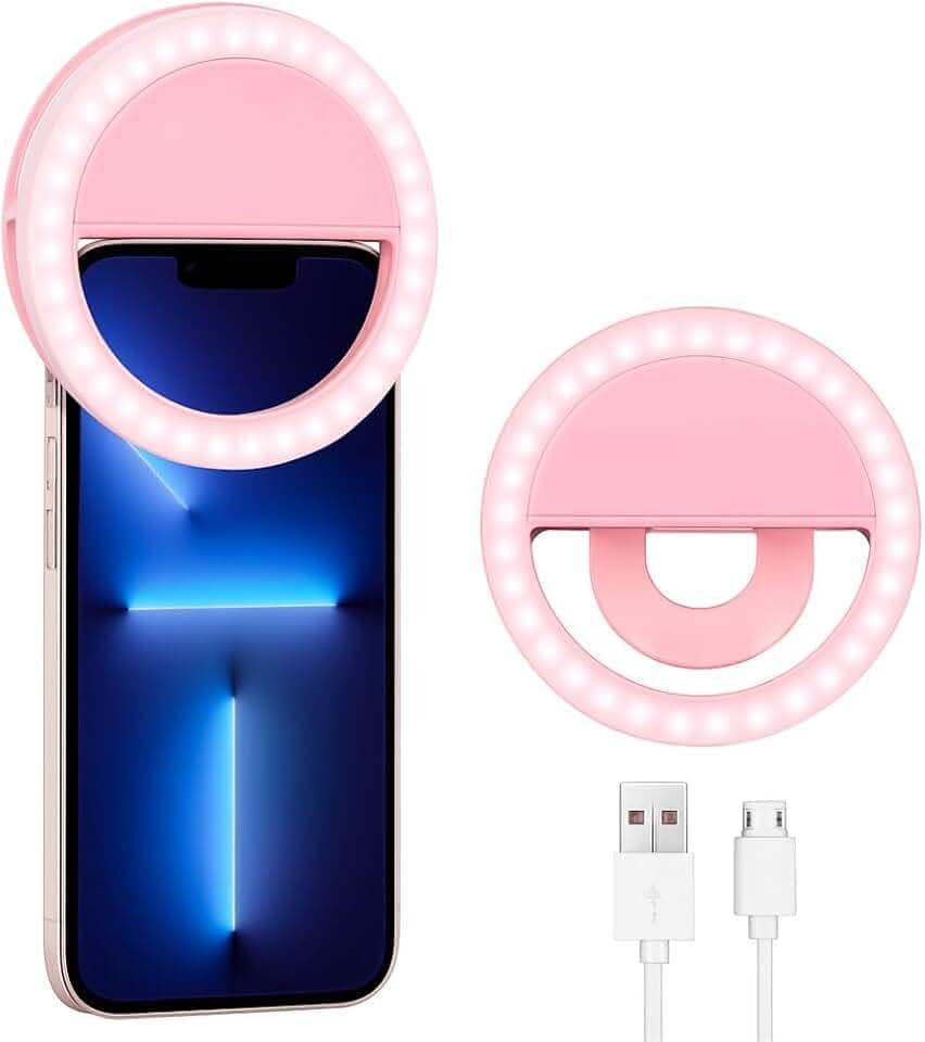 Clipe Anel Luz Pra Selfie Ring Light Flash Celular Universal, 36 leds, Para Vídeos, Luz contínua (Rosa)