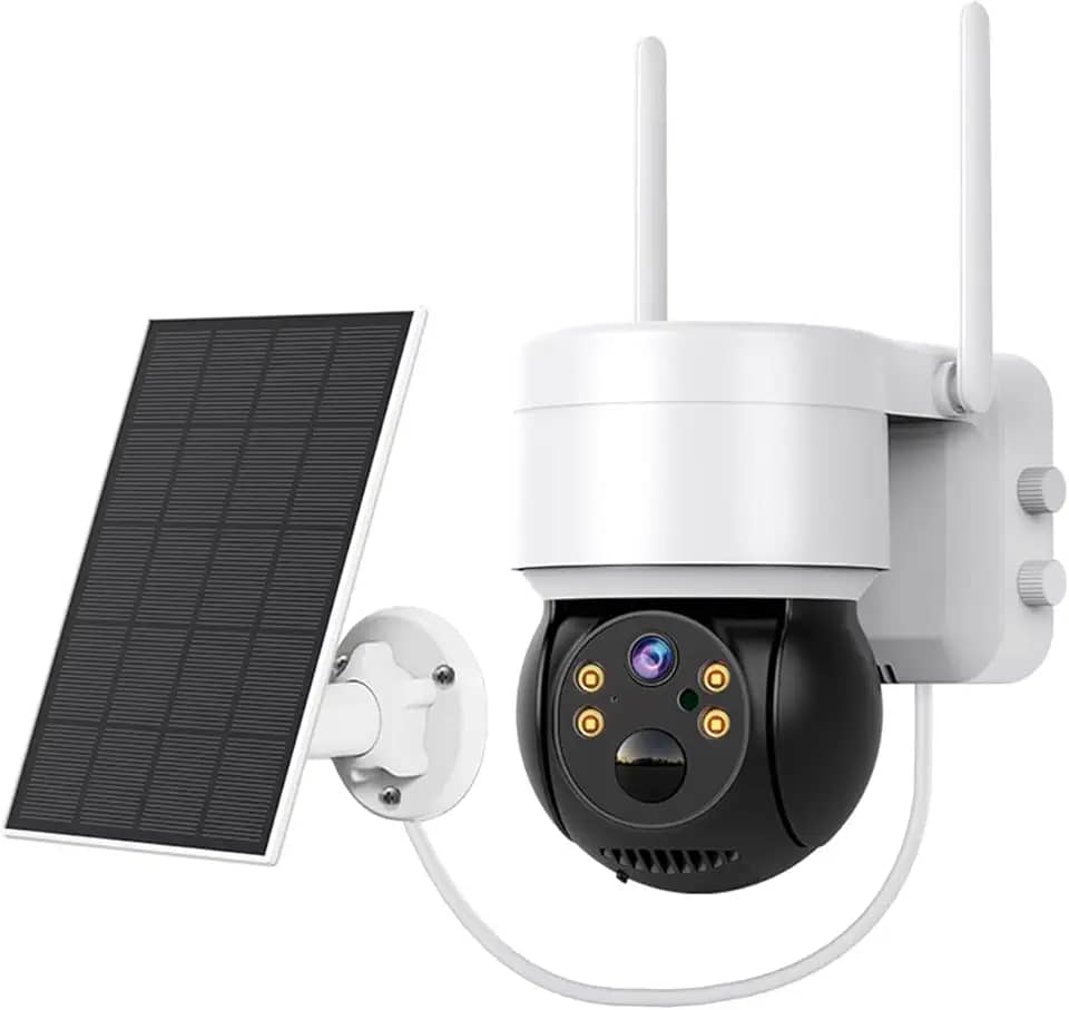 Camera de Segurança Wifi, Câmera de Segurança Externa Solar, Bateria Recarregável, Placa Solar 5W, Detecção Humana PIR, Visão Noturna, Áudio Bidirecional, IP66, Armazenamento em Nuvem/microSD, 2MP