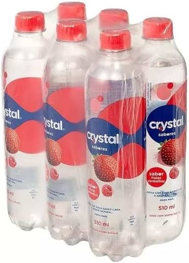 Kit Crystal Água Saborizada com Gás, 6 Garrafas de 510ml, Sabores Melancia, Morango, Limão e Tangerina (6 Unidades Frutas Vermelhas)