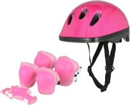 Kit Proteção Infantil Bicicleta Patins Skate Bike Capacete Ajustável Joelheira Cotoveleira Munhequeira Menino e Menina (ROSA)
