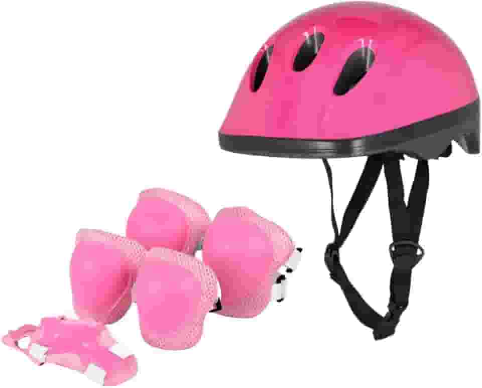 Kit Proteção Infantil Bicicleta Patins Skate Bike Capacete Ajustável Joelheira Cotoveleira Munhequeira Menino e Menina (ROSA)