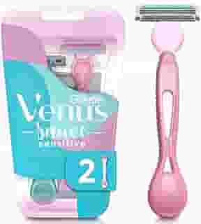GILLETTE Venus Suave Sensitive, Aparelho de Depilação Feminino, 2 Aparelhos Descartáveis com Skin Elixir, Depilação Corporal para Pele Sensível