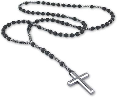 Terço Espiritual em Pedra Hematita Unissex Premium Black - Força e Proteção Pessoal + Bolsa de Veludo