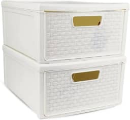 Kit 2 Gaveteiro Modular Empalhável Organizador Multiuso Rattan Plástico Resistente 1 Unidade Cor:Branco