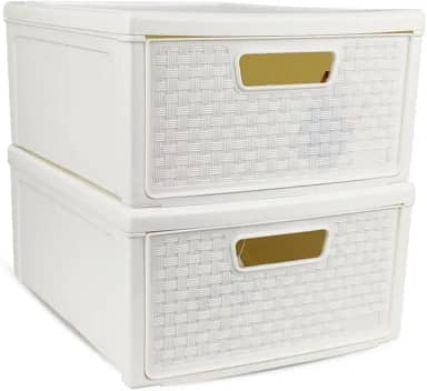 Kit 2 Gaveteiro Modular Empalhável Organizador Multiuso Rattan Plástico Resistente 1 Unidade Cor:Branco