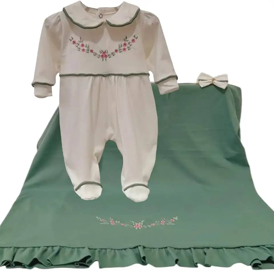 Saída de Maternidade Para Bebê Menina Flowers Verde 03 Peças