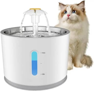Bebedouro Gato Tipo Fonte De Água Automatico Dispensador 2,4L Elétrico Branco Inox com Led Para Cães Gatos Animais de Estimação Pet