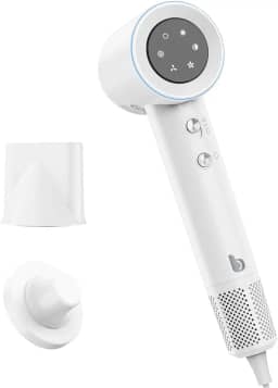 GOKOCO Secador De Cabelo Profissional 220v, 120000 RPM High Speed Hair Dryer 1600W com Display Digital LED e Bocal de ar Magnético, Branco