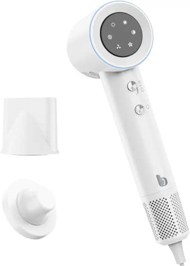 GOKOCO Secador De Cabelo Profissional 220v, 120000 RPM High Speed Hair Dryer 1600W com Display Digital LED e Bocal de ar Magnético, Branco