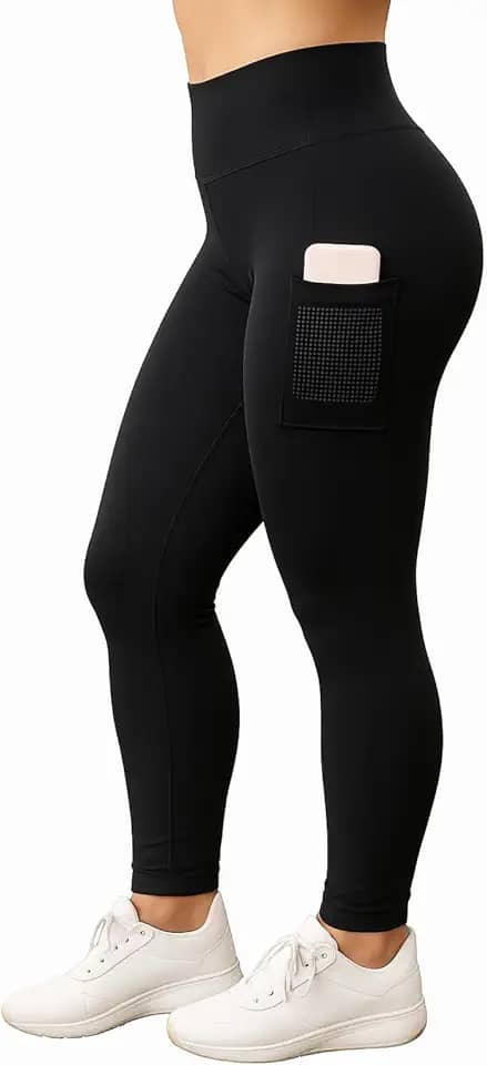 Legging Esportiva Feminina com Bolso Lateral, Alta Compressão, para Academia e Corrida Nao Fica Transparente (BR, Numérico, 44, Slim, Regular, Padrão, Preto)