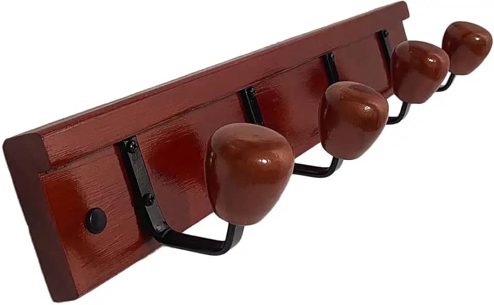 Cabide Triunfo 4 ganchos cabideiro de madeira p/Parede ou Porta Organizador de Roupas e Acessórios. Cor:Bordô