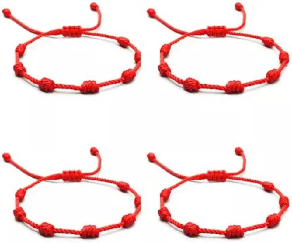 Pulseira Vermelha kit c 4 pulseiras da Sorte 7 Nós | Amuleto da Kabbalah | Proteção contra o Mau-Olhado | Prosperidade | Ajustável |Unissex