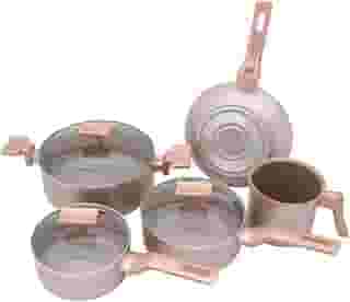 Mimo Style Conjunto 5 Panelas Sartin Cook Estrutura em Alumínio Revestida em Cerâmica, Base Alto Relevo. Tampa Vidro Temperado Alças e Cabos Soft-Touch. Fogão a Gás, Elétrico e Vitrocerâmico