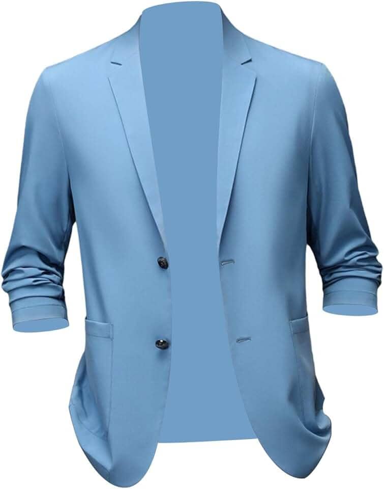 Blazer Masculino Casual em Tecido Leve para Eventos Sociais, Azul 3XL