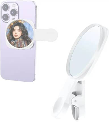 Rookii Espelho de selfie compacto para celular, câmera traseira, clipe universal para iPhone 15/14/13/12 Android Samsung Smartphone Selfie Vlog acessórios (branco)