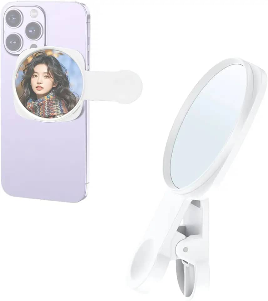 Rookii Espelho de selfie compacto para celular, câmera traseira, clipe universal para iPhone 15/14/13/12 Android Samsung Smartphone Selfie Vlog acessórios (branco)