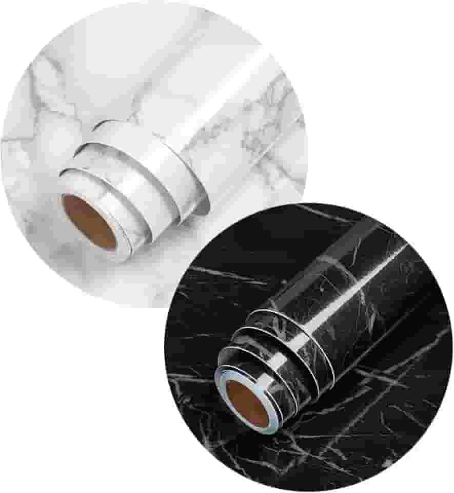 Papel de Parede Adesivo Mármore Branco ou Preto 5m Vinil Autoadesivo Envelopamento Mesa Vidro Movéis Lavável Revestimento Sala Cozinha Banheiro Decoração Aplicação Acabamento Liso (Preto)