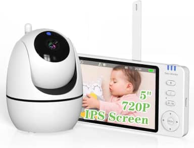 Babá Eletrônica com Tela, 5' 1080p HD Monitor de Bebê com Câmera, baby monitor Sem Wifi, Visão Noturna, Comunicação Bidirecional, Sensor de Temperatura, Panorâmica Inclinação, 110/220v