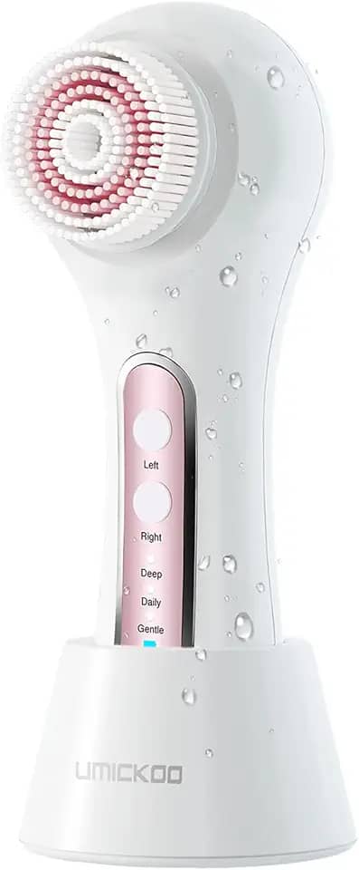 Esfoliante facial, escova de limpeza facial, recarregável, IPX7, à prova d'água, com 5 cabeças de escova, escova elétrica giratória facial para esfoliação, massagem e limpeza profunda