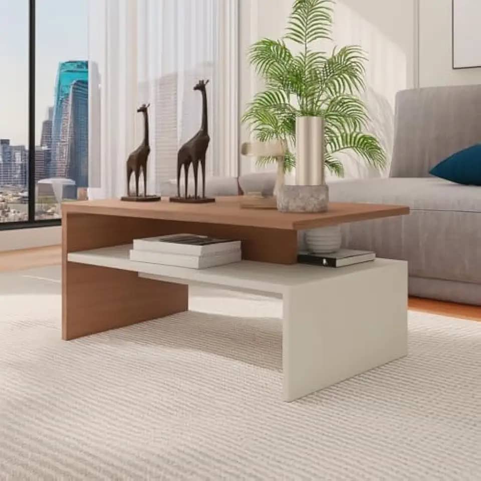 Mesa de centro sala moderna com 2 andares Giovana casa e escritório(off/madeirado)