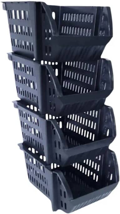 Kit 5 Cesto Caixa Bin Empilhavel Expositor Organizador Para Estoque Loja Plastico Preto Resistente 13x25cm