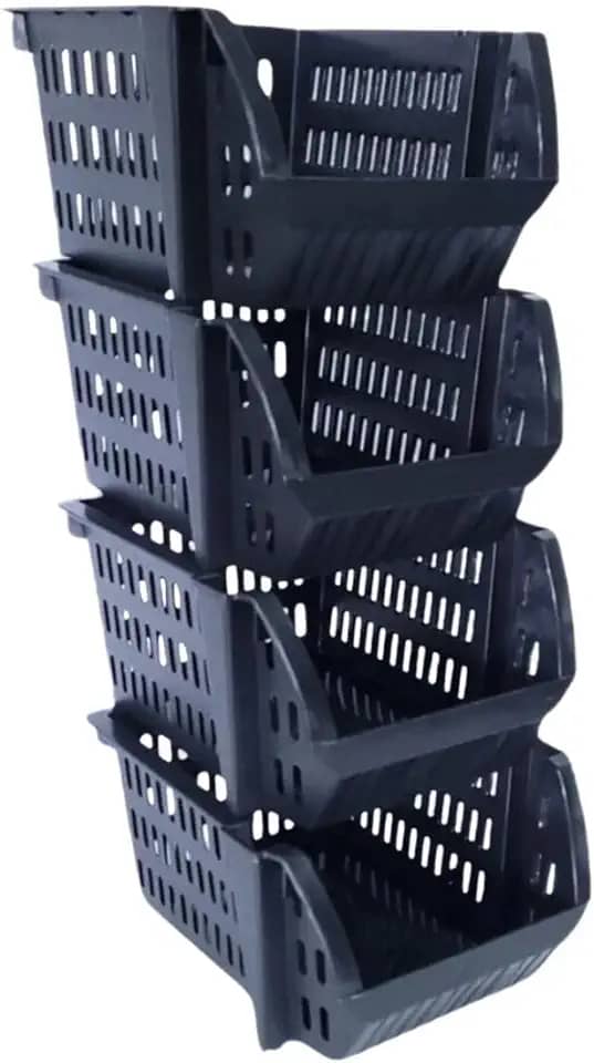 Kit 5 Cesto Caixa Bin Empilhavel Expositor Organizador Para Estoque Loja Plastico Preto Resistente 13x25cm