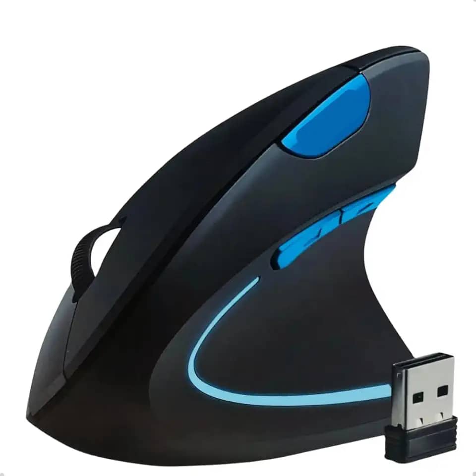 Mouse Vertical Sem Fio Ergonômico Recarregável, Conforto para Longas Horas, Conexão 2.4G USB + Bluetooth, Gamer e Profissional, Preto