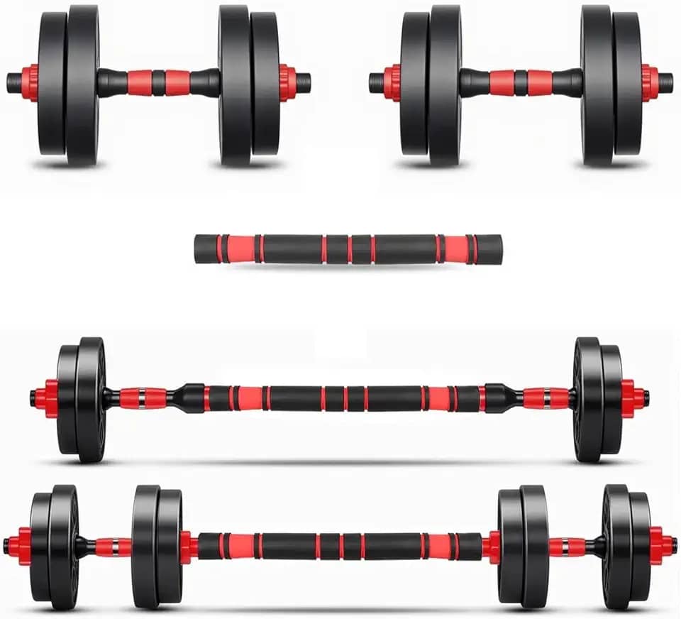 Kit Haltere 6 em 1 Ajustável para Musculação - 15kg Preto - Multifuncional com Barra e Kettlebell