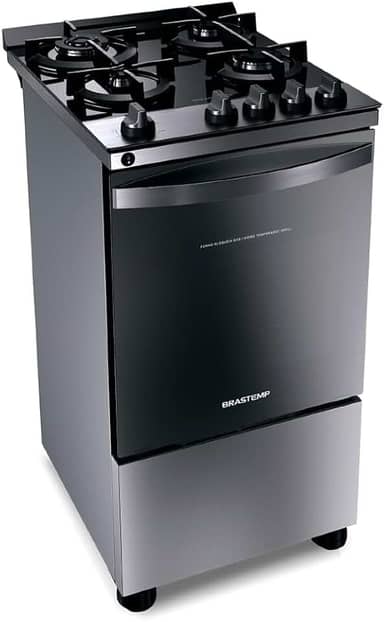 Fogão Brastemp 4 Bocas Inox com mesa de vidro, dupla chama e grill elétrico - BFO4VBR 220V