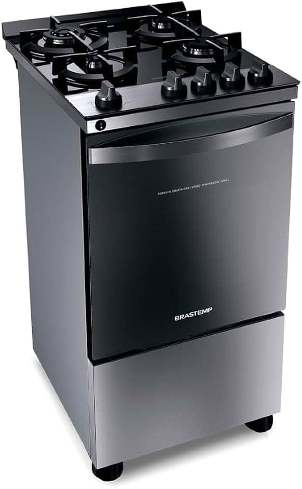 Fogão Brastemp 4 Bocas Inox com mesa de vidro, dupla chama e grill elétrico - BFO4VBR 220V