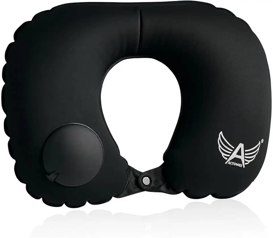 Almofada de Pescoço Inflável para Viagem – Conforto Compacto, Dobrável e Ergonômico 33x24cm