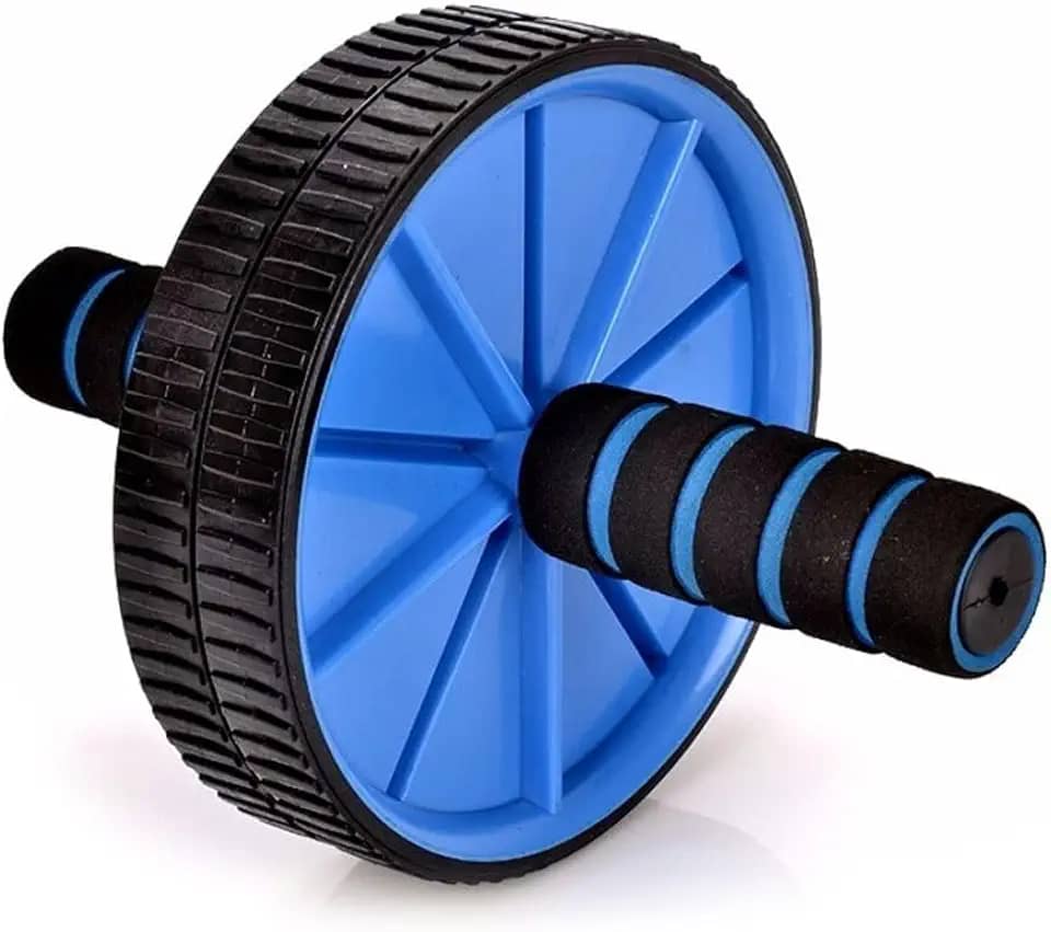 Roda de Exercícios Abdominal, Roda Dupla com Pegada Ergonômica, Azul e Preto