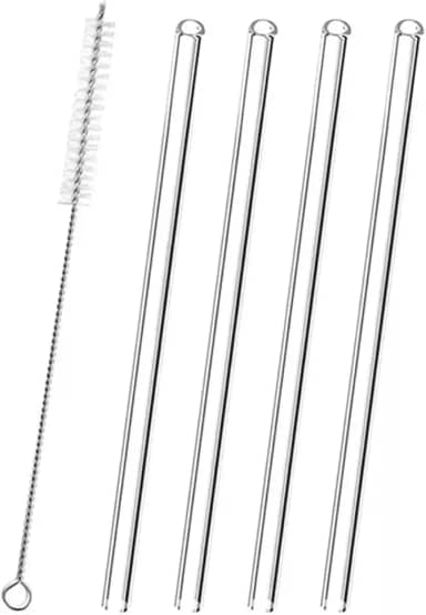 Canudos de Vidro Reutilizáveis 5 Peças Canudo Vidro 1 Escova de Limpeza Canudo Prático Transparente para Copos Premium