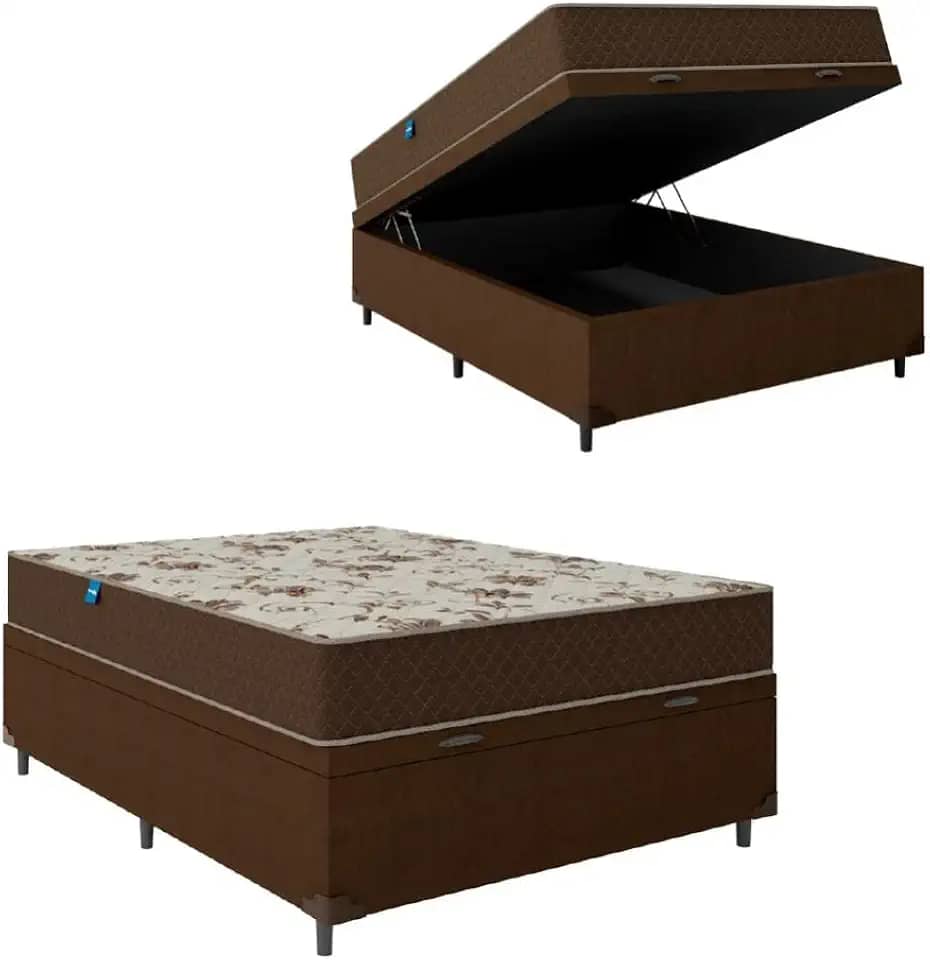 Cama Box Baú Casal Colchão Espuma D33 Marquês 138x188x60cm Marrom Umaflex - Suporta até 90kg por Pessoa