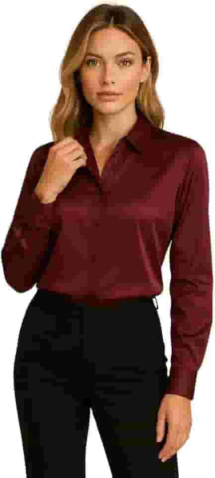 Camisa Social Feminina com Gola Lapela e Decote em V Moderno