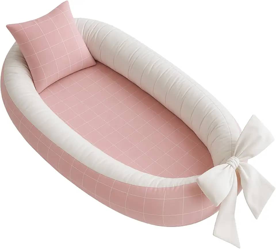 Ninho redutor de berço bebê percal 100% algodão + Almofada Anatomica Estampada Unissex (Xadrez Rosa)