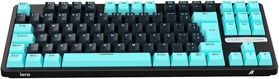 Teclado Gamer Mecanico Aplus Iara Obsidian, TKL, Gasket, RGB Personalizavel, Hot Swap, Anti-Ghosting, Switch Huano Blue, Windows/Mac e ABNT - Preto e Azul