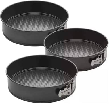 Conjunto com 3 Formas Redondas de Alumínio – Fundos Removíveis e Revestimento Antiaderente para Bolos e Tortas – Tamanhos 24, 26 e 28 cm - Premium