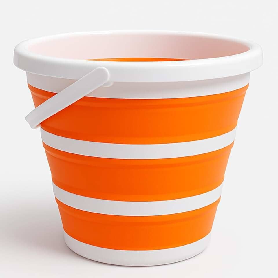 Balde Retrátil 3L Silicone Dobrável com Alça Ergonômica Multiuso Flexível Limpeza Geral 3 Litros Pescaria Viagem Praia Fácil de Armazenar e Guardar (Laranja)