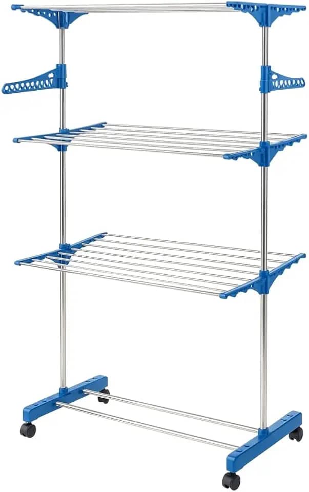 Varal de Chão Organizador Retrátil Dobrável 3 Andares Compacto e Rodinhas para Roupas Íntimas Ideal para Apartamento Premium