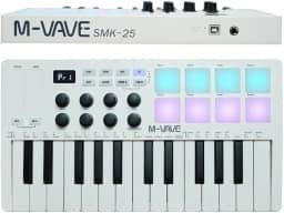 Teclado controlador MIDI USB de 25 teclas com 8 pads de bateria retroiluminados, teclado dinâmico profissional semipesado Bluetooth, 8 botões e produção musical